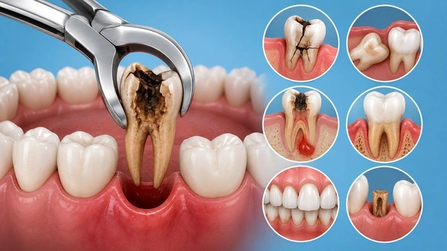 Dental Tooth Extraction Forceps and Reasons for Removal Diagram